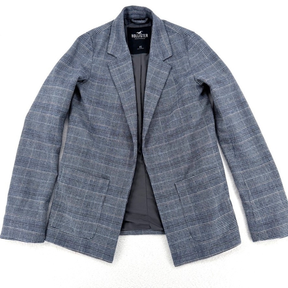 Hollister Gray Plaid Open Front Blazer XS Career Chic